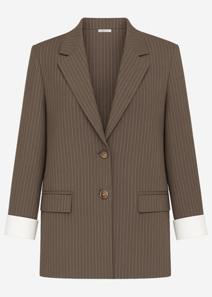 Oversized blazer with pinstripes - brown