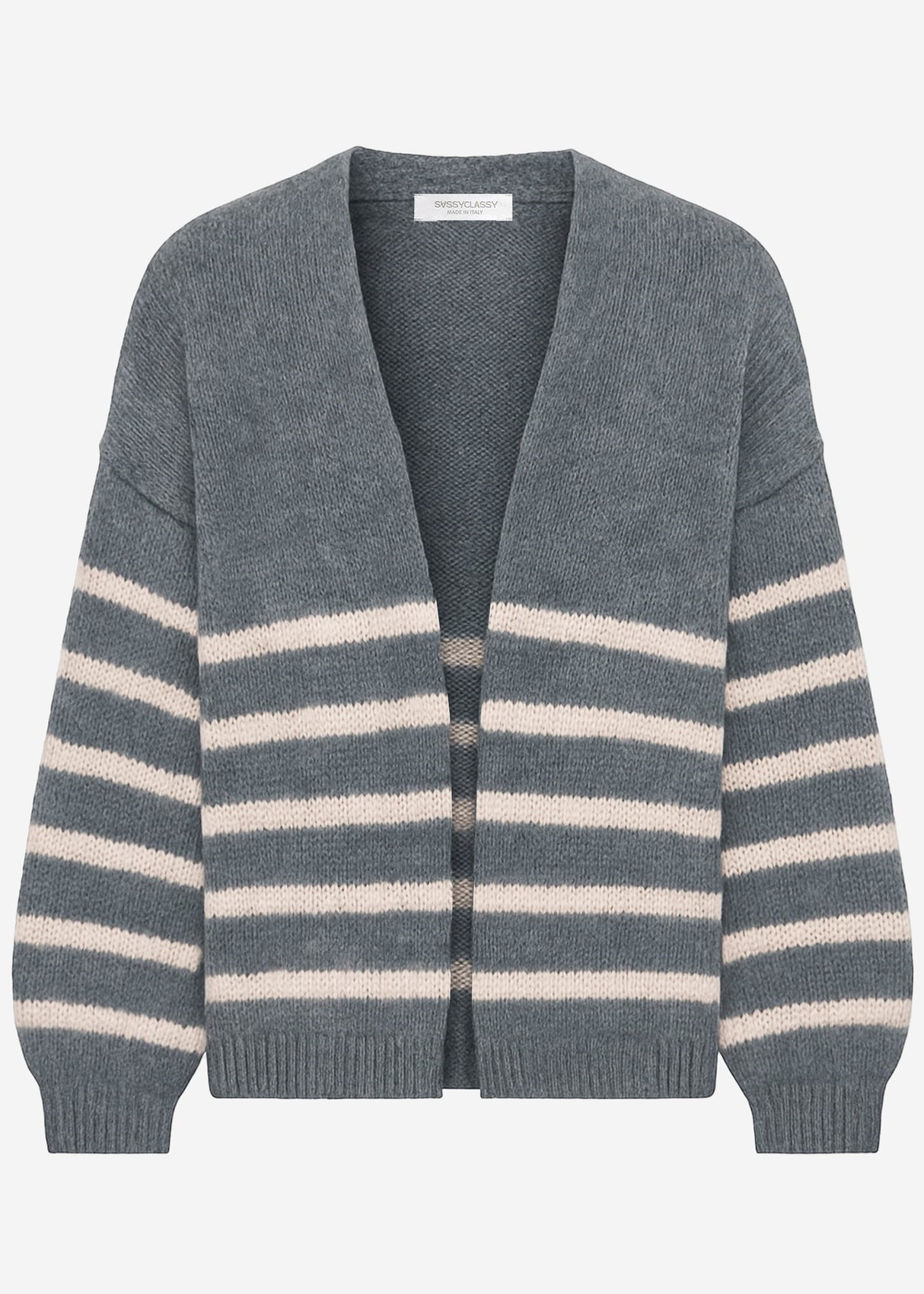 Gestreifter Cardigan mit Außennähten - grau