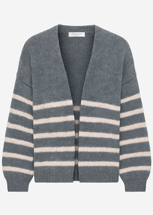Gestreifter Cardigan mit Außennähten - grau