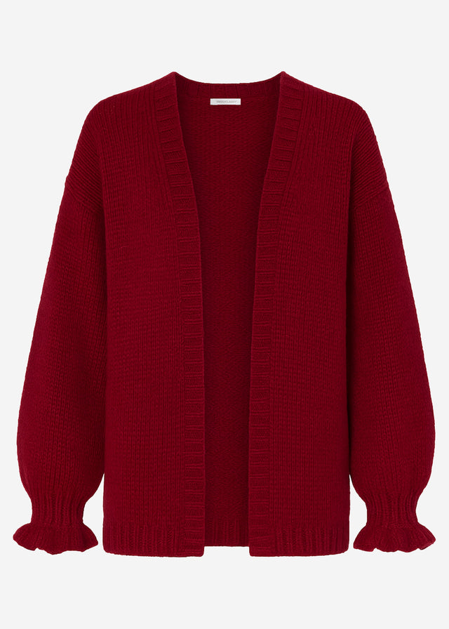 Oversized cardigan with flounce sleeves - burgundy