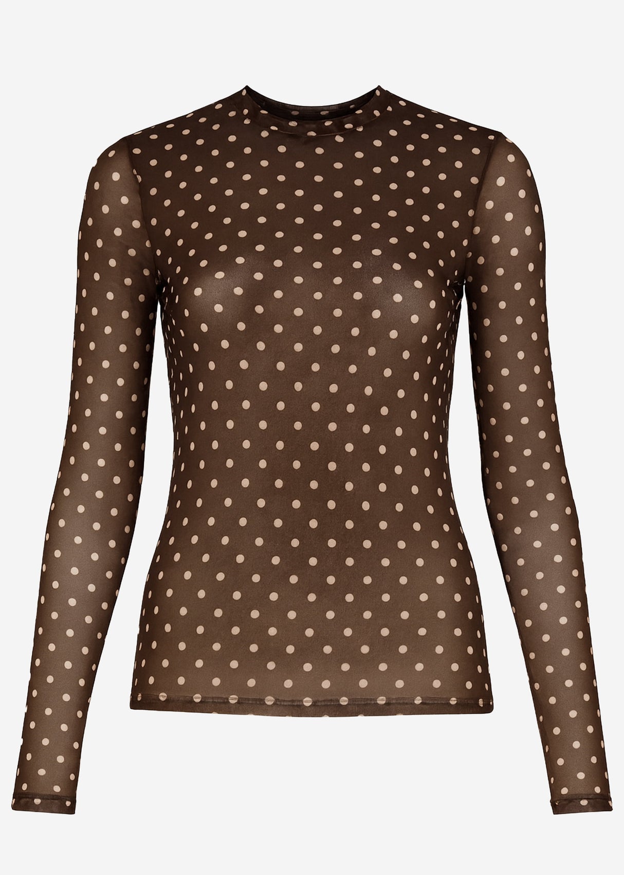 Mesh Langarmshirt mit Punkten - braun