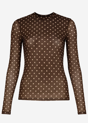 Mesh Langarmshirt mit Punkten - braun