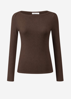 Mesh Langarmshirt mit Punkten - braun