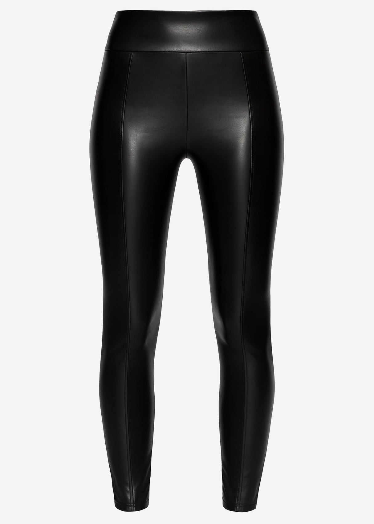 High-rise thermal faux leather leggings with stitching - black
