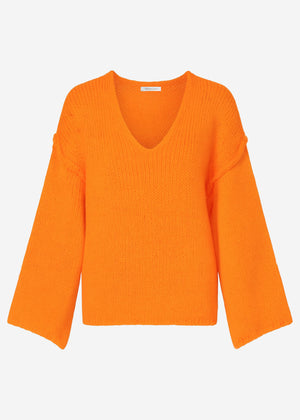 Oversize Pullover mit V-Neck und weiten Ärmeln - orange
