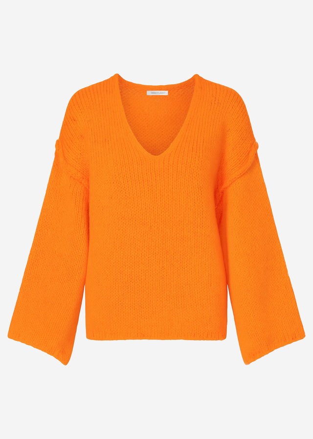 Oversized jumper with V-neck and wide sleeves - orange