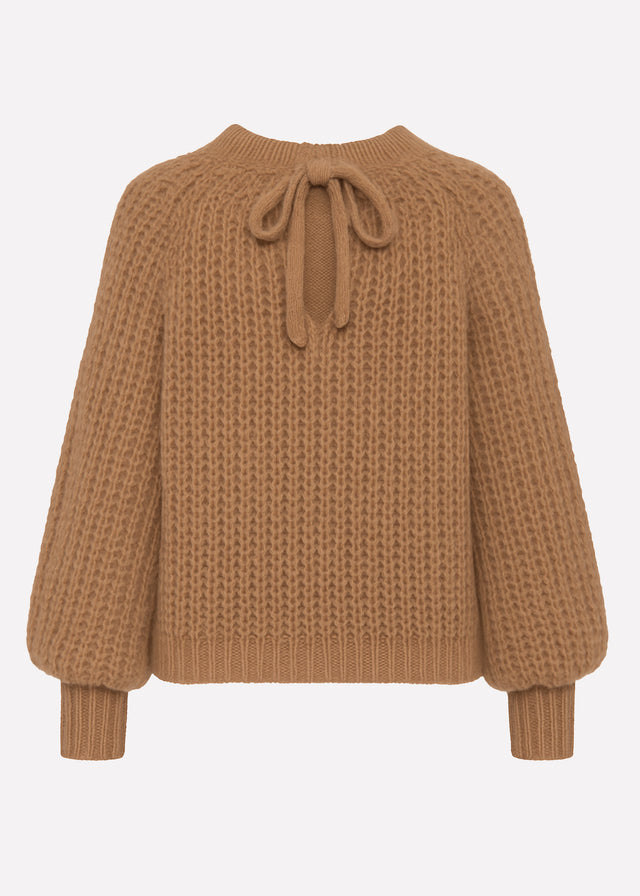 Grobstrickpullover mit Schleifendetail - braun