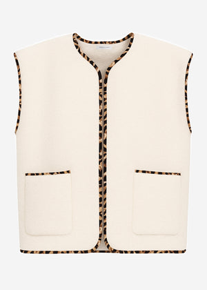 Teddy-Weste mit Leo-Rand - beige