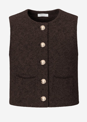 Bouclé-Weste mit Taschen - braun
