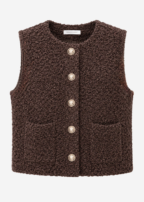 Bouclé-Weste mit Taschen - braun