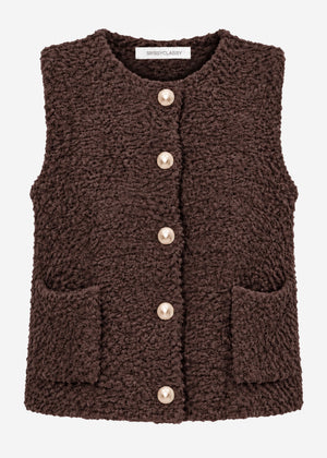 Bouclé-Weste mit Taschen - braun