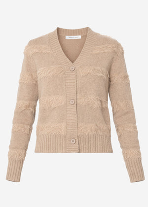 Strickjacke mit flauschigen Streifen - taupe