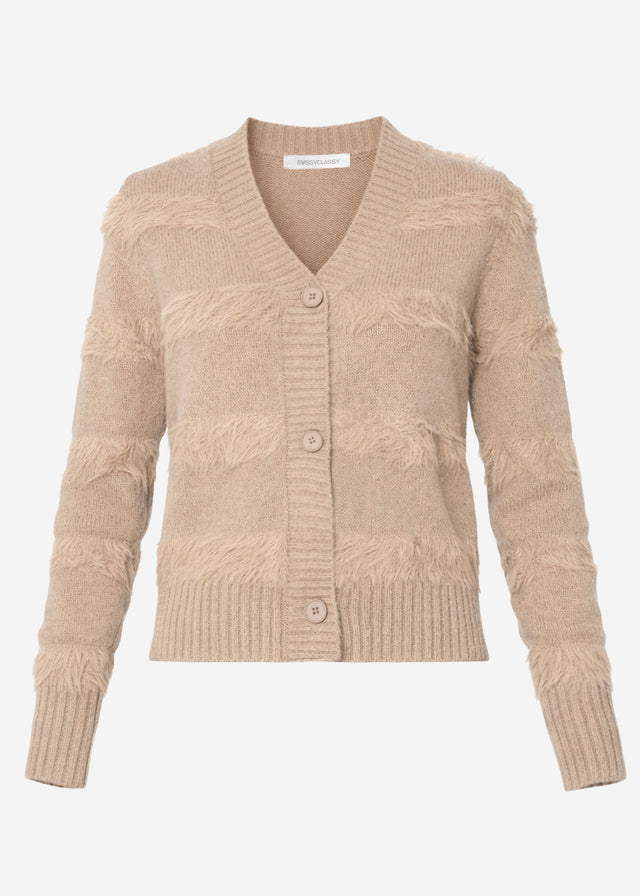 Strickjacke mit flauschigen Streifen - taupe - SASSYCLASSY