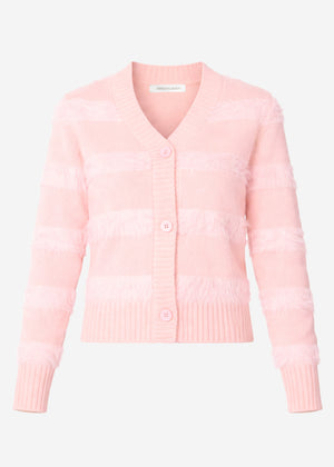Strickjacke mit flauschigen Streifen - rosa