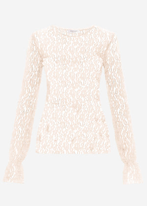 Langarm Spitzenshirt mit Volantärmeln - creme