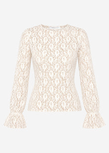 Langarm Spitzenshirt mit Volantärmeln - creme