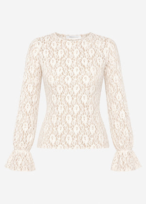Langarm Spitzenshirt mit Volantärmeln - creme