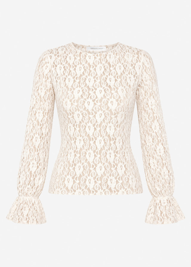 Langarm Spitzenshirt mit Volantärmeln - creme