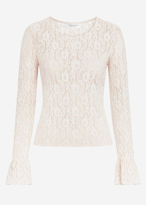 Long-sleeved lace shirt with flounce sleeves - cream