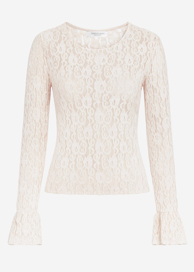 Langarm Spitzenshirt mit Volantärmeln - creme