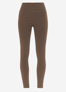 Thermal faux leather leggings with leopard print - brown