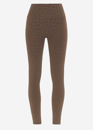 Thermo Kunstleder Leggings mit Leo Print - braun
