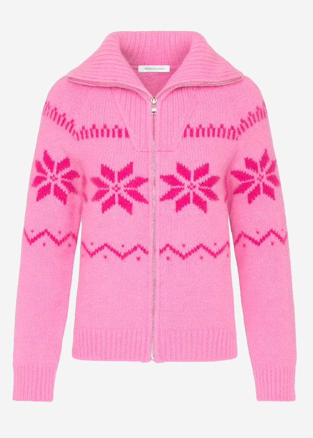Cardigan mit Reißverschluss und Schneeflocken-Muster - pink