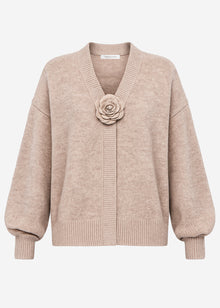 Strickjacke mit Blumenapplikation - taupe