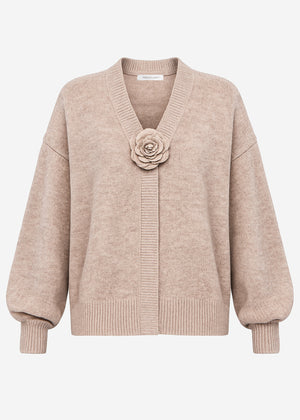 Cardigan with floral appliqué - taupe