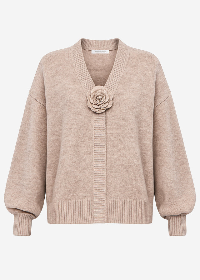 Strickjacke mit Blumenapplikation - taupe