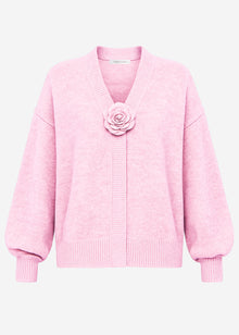 Strickjacke mit Blumenapplikation - rosa