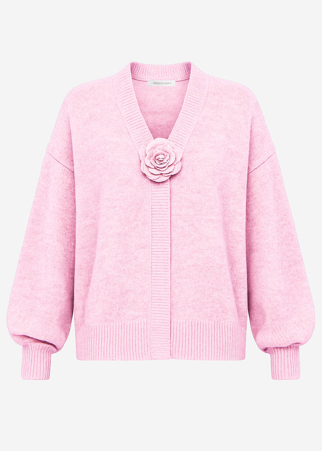Strickjacke mit Blumenapplikation - rosa
