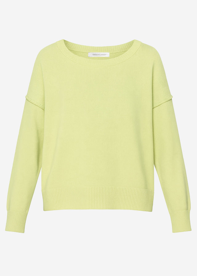 Oversize Baumwoll-Pullover mit Rückennaht - hellgrün