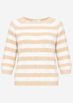 Sweater with 3/4 sleeves and stripes - beige-off-white