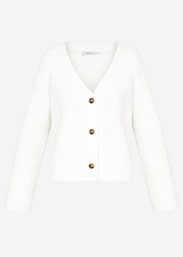 Gerippter Cardigan mit V-Ausschnitt - offwhite