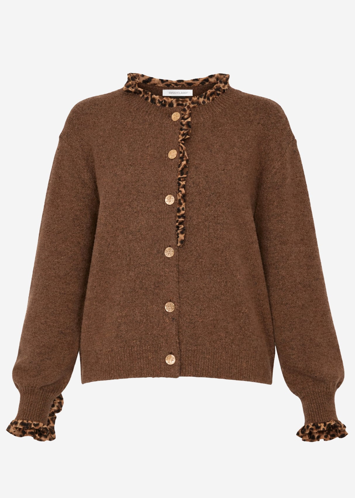 Cardigan with ruffles in leopard print - brown