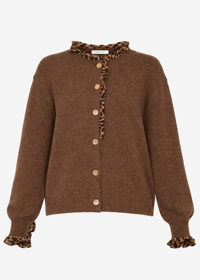 Cardigan with leopard print ruffles - brown