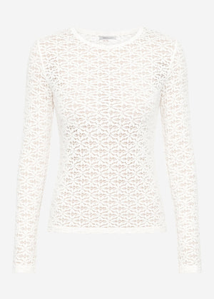 Long-sleeved floral lace shirt - off-white