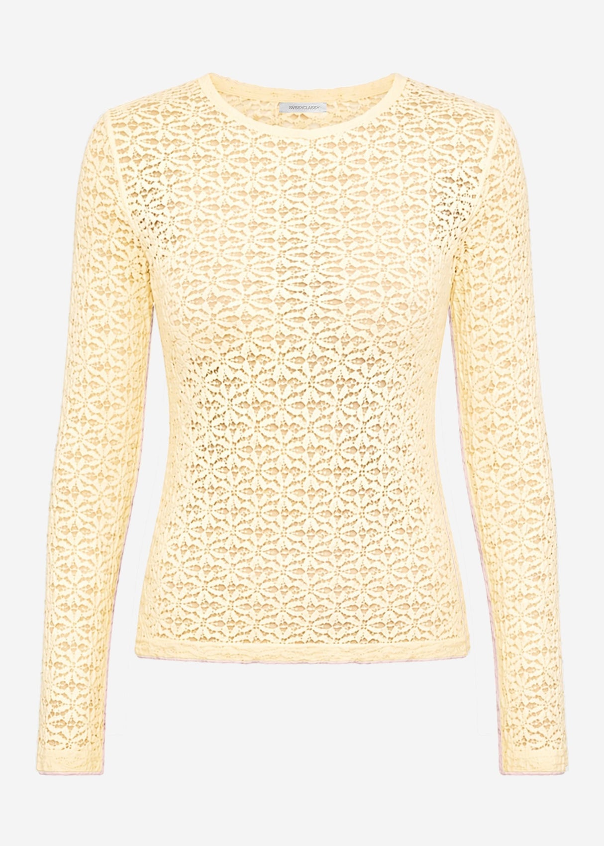 Long-sleeved floral lace shirt - butter yellow