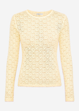 Long-sleeved floral lace shirt - butter yellow