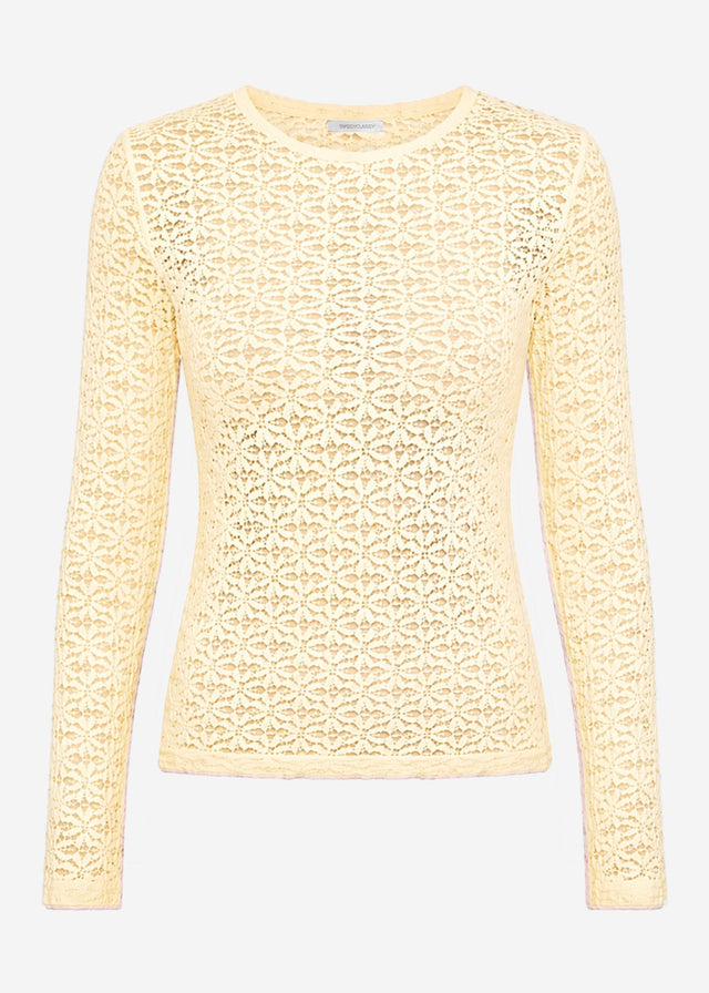 Langarmshirt aus floraler Spitze - buttergelb