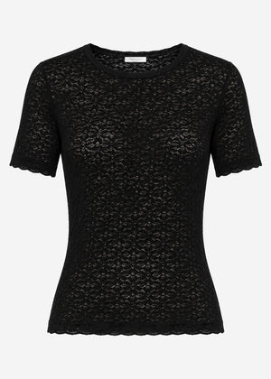 T-Shirt aus floraler Spitze - schwarz