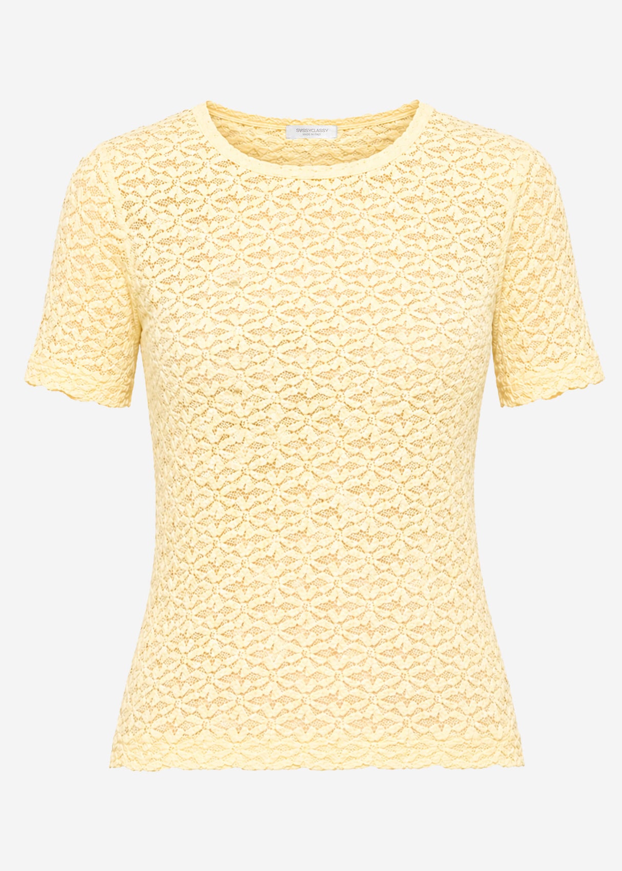 T-Shirt aus floraler Spitze - buttergelb