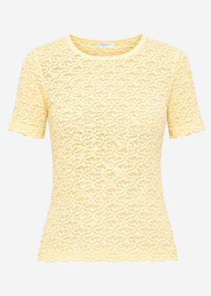 T-Shirt aus floraler Spitze - buttergelb