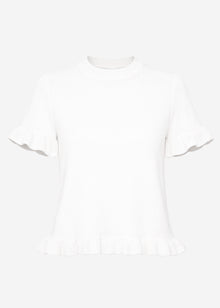 Short-sleeved jumper with flounces - off-white
