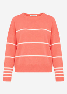 Feinstrickpullover mit Kontraststreifen - koralle