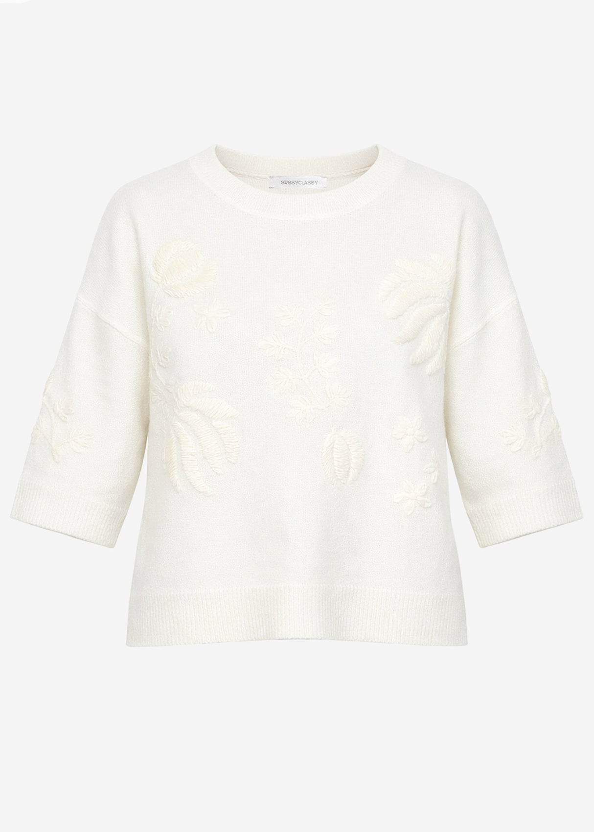 Sweater with floral embroidery - off-white