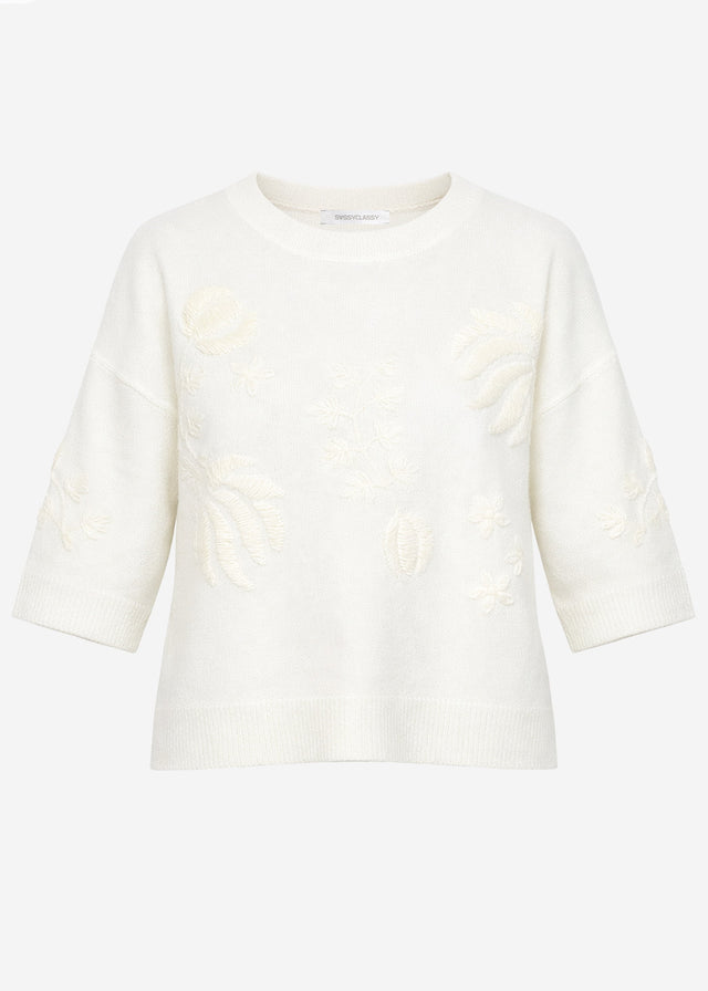 Pullover mit floraler Stickerei - offwhite