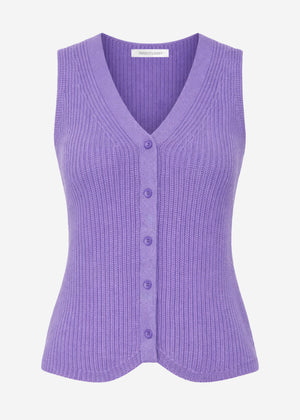 Knit top with button placket and deep V-neck - lilac