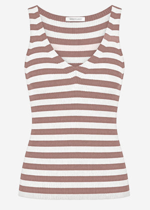 Gestreiftes Strick Top mit V-Ausschnitt - offwhite-taupe